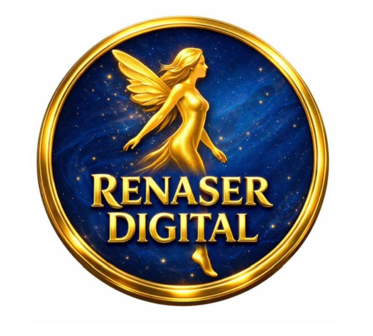 Logo RenaSer Digital, hada dorada sobre cielo estrellado azul noche